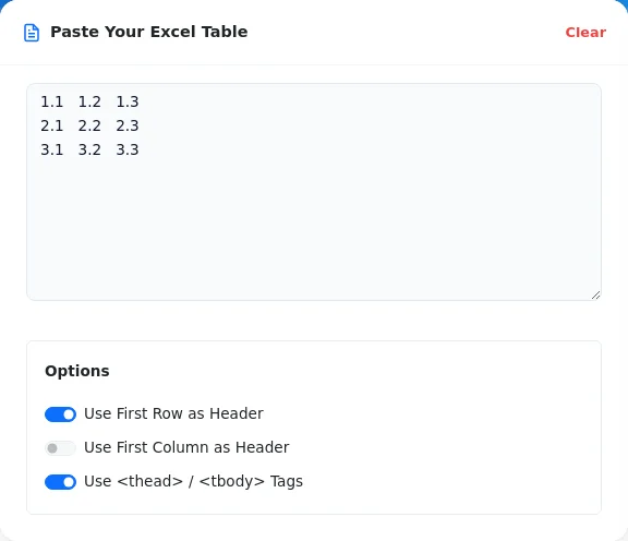 Screen showing how to paste an Excel table