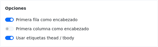 Pantalla de configuración de opciones