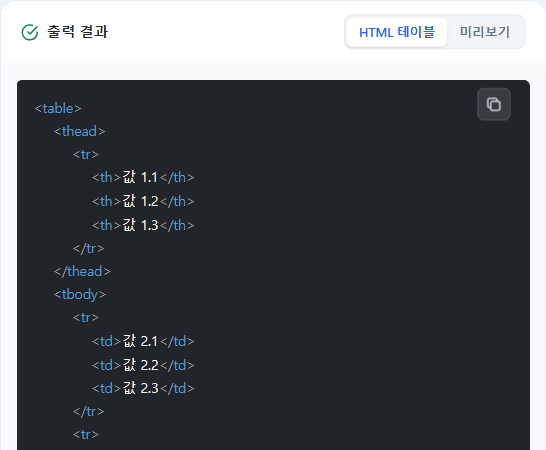 완성된 HTML 코드 복사