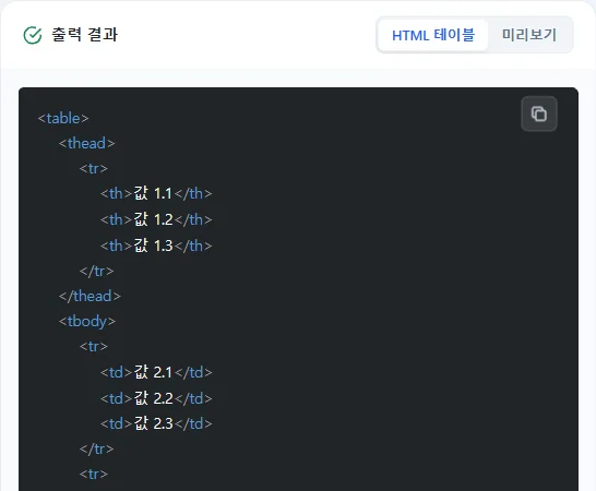 완성된 HTML 코드 복사