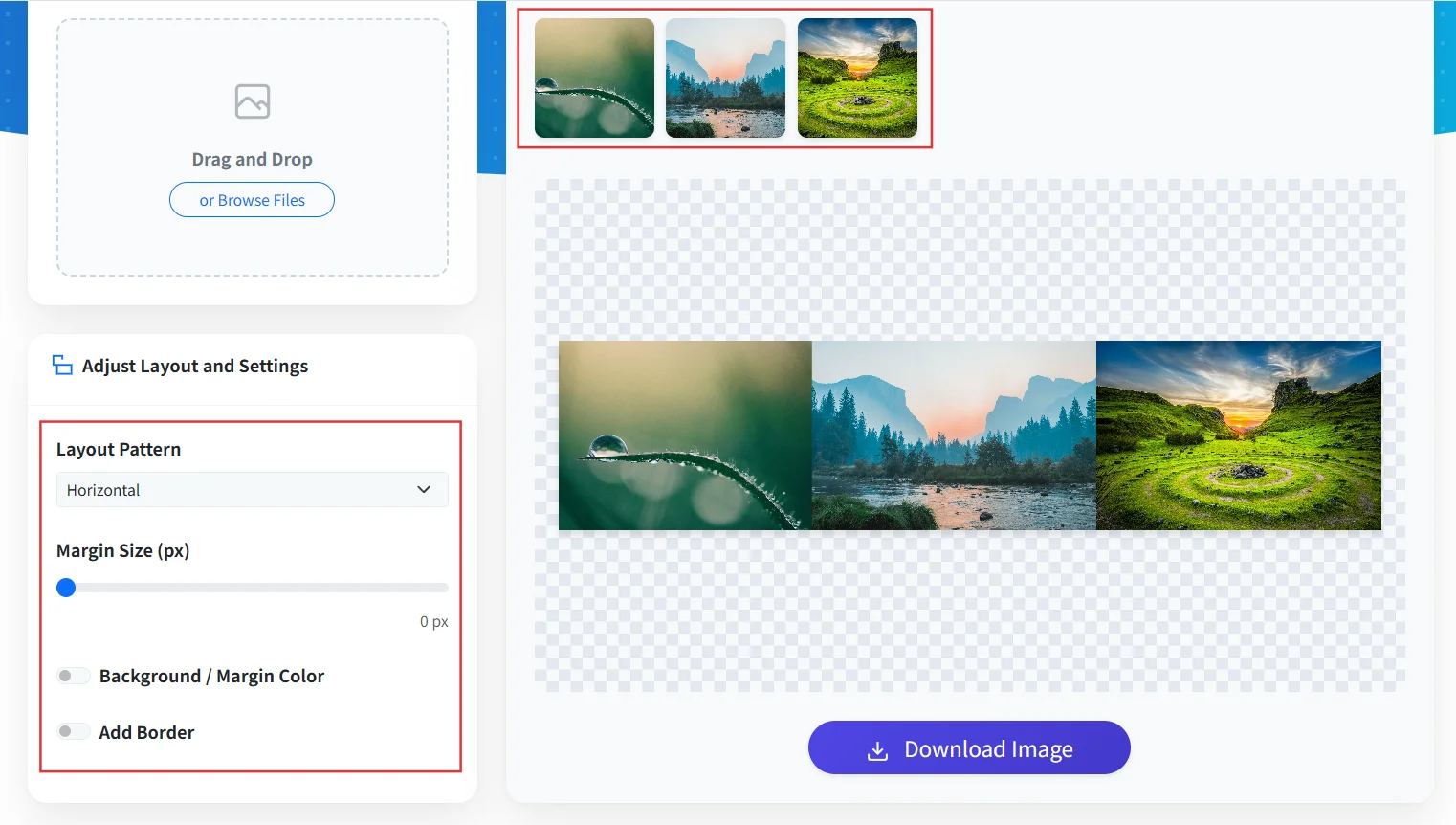 Pantalla de configuración del diseño