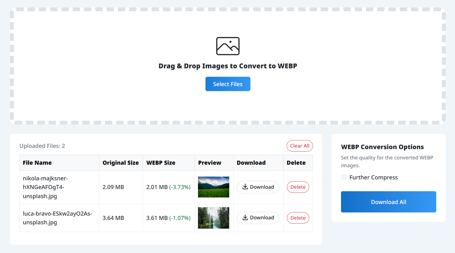 Tampilan Unggah Alat Konversi WEBP