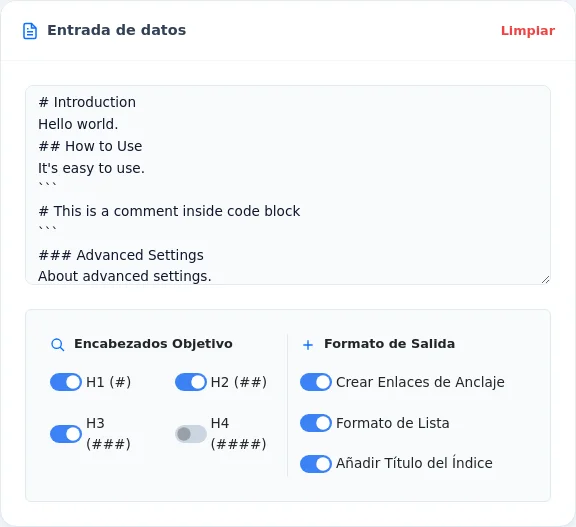 Seleccionar nivel de extracción después de pegar texto Markdown