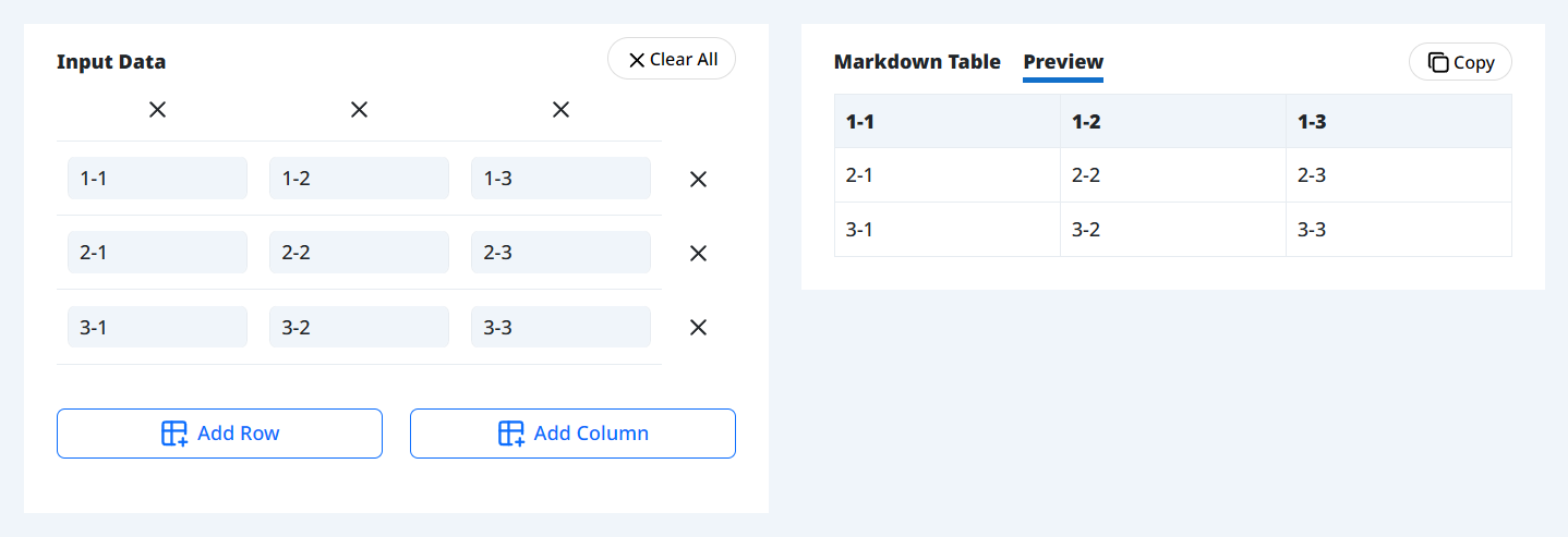 Screenshot of Markdown Table Preview