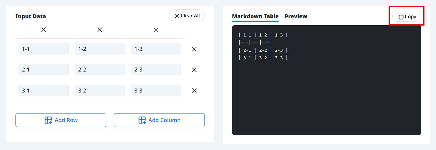Copying Markdown Table Code