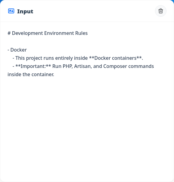 Markdown input screen
