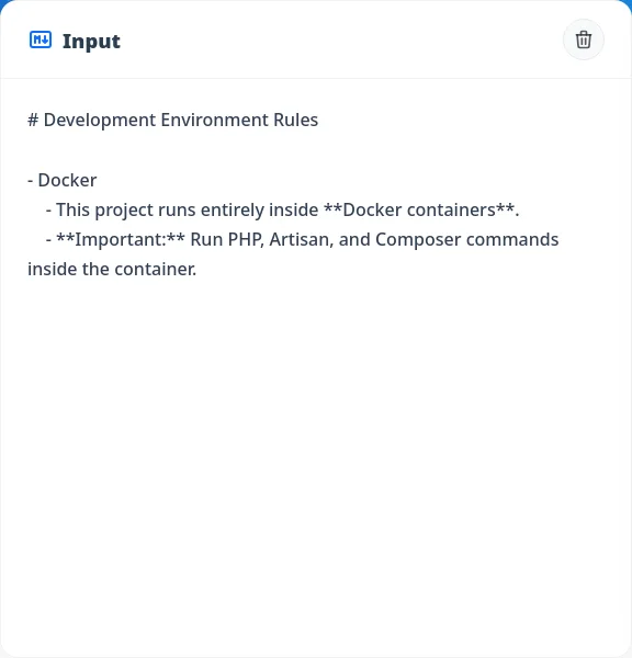 Markdown input screen