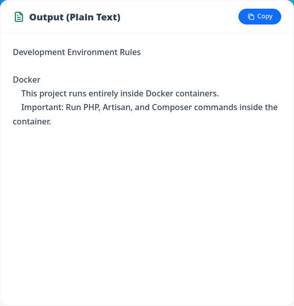 Plain text output screen