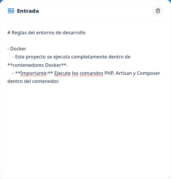 Pantalla de entrada de Markdown