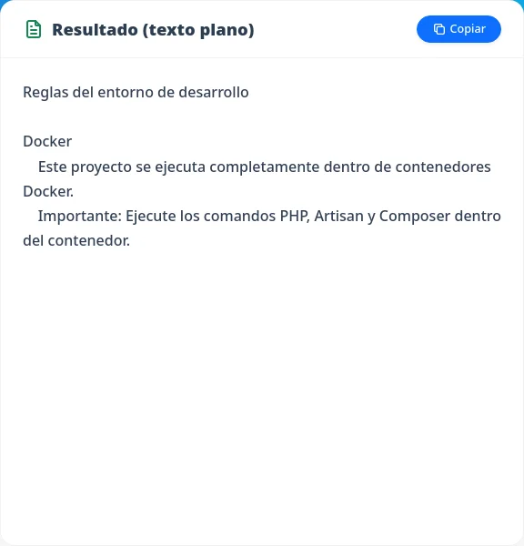 Pantalla de salida de texto plano