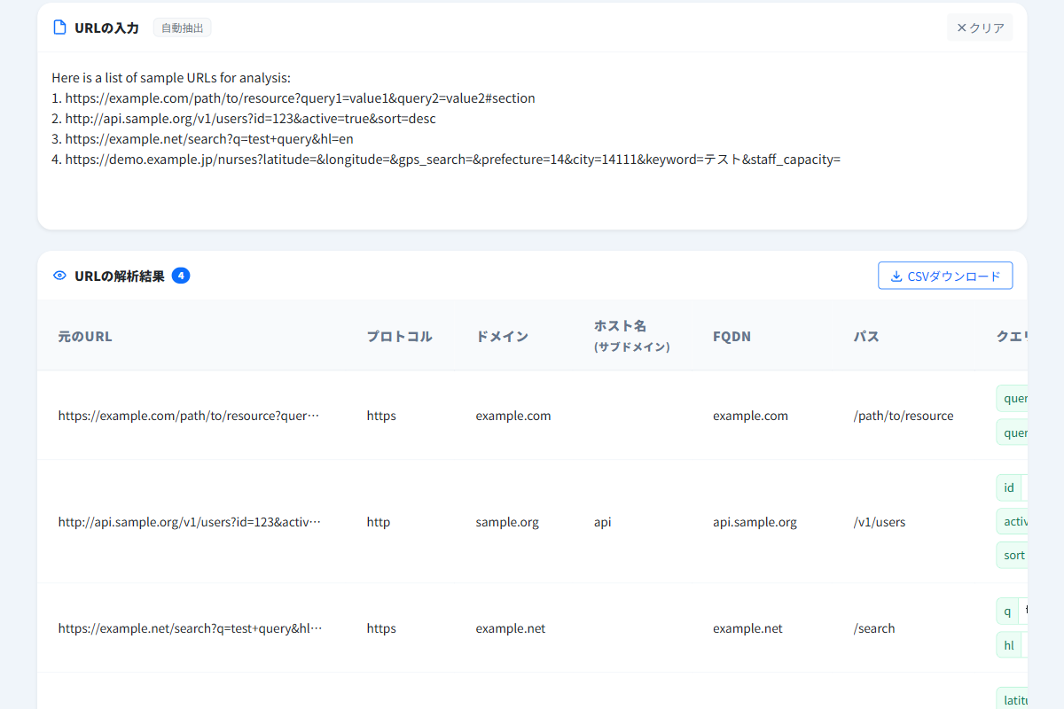 URL構造チェッカーの解析結果表示
