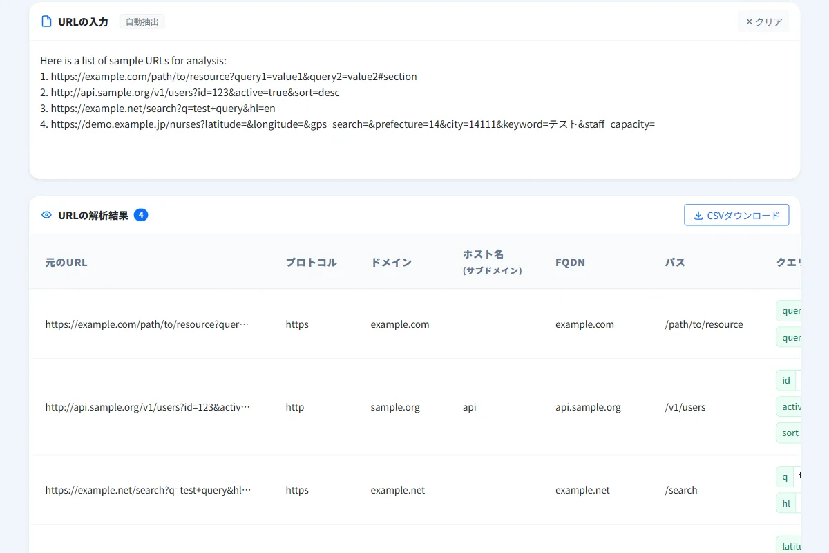 URL構造チェッカーの解析結果表示