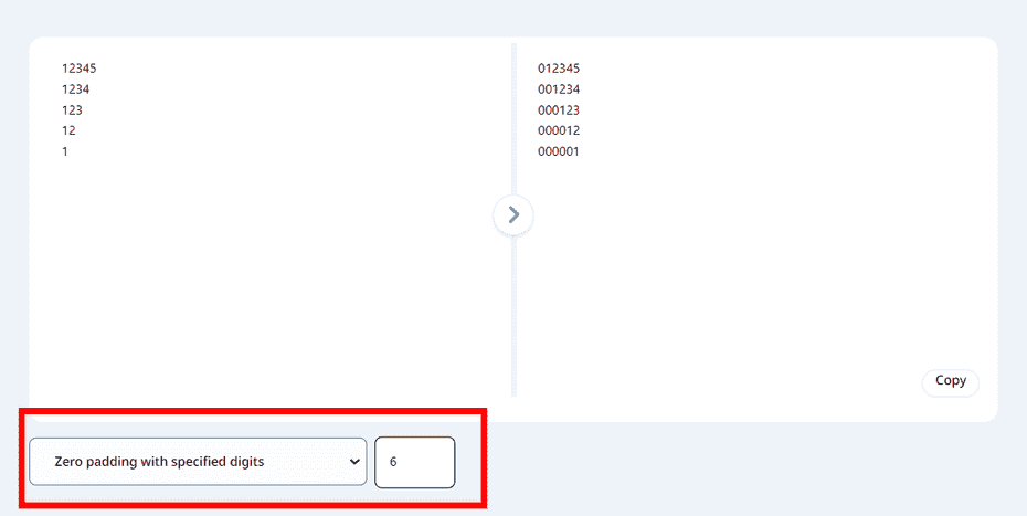 Enter numbers in the input box and align them to the specified number of digits.