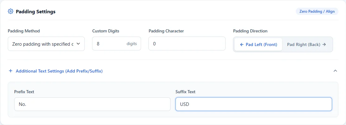 Enter numbers in the input box and align them to the specified number of digits.