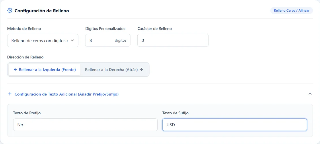 Introduce números en el cuadro de entrada y alínealos al número de dígitos especificado.
